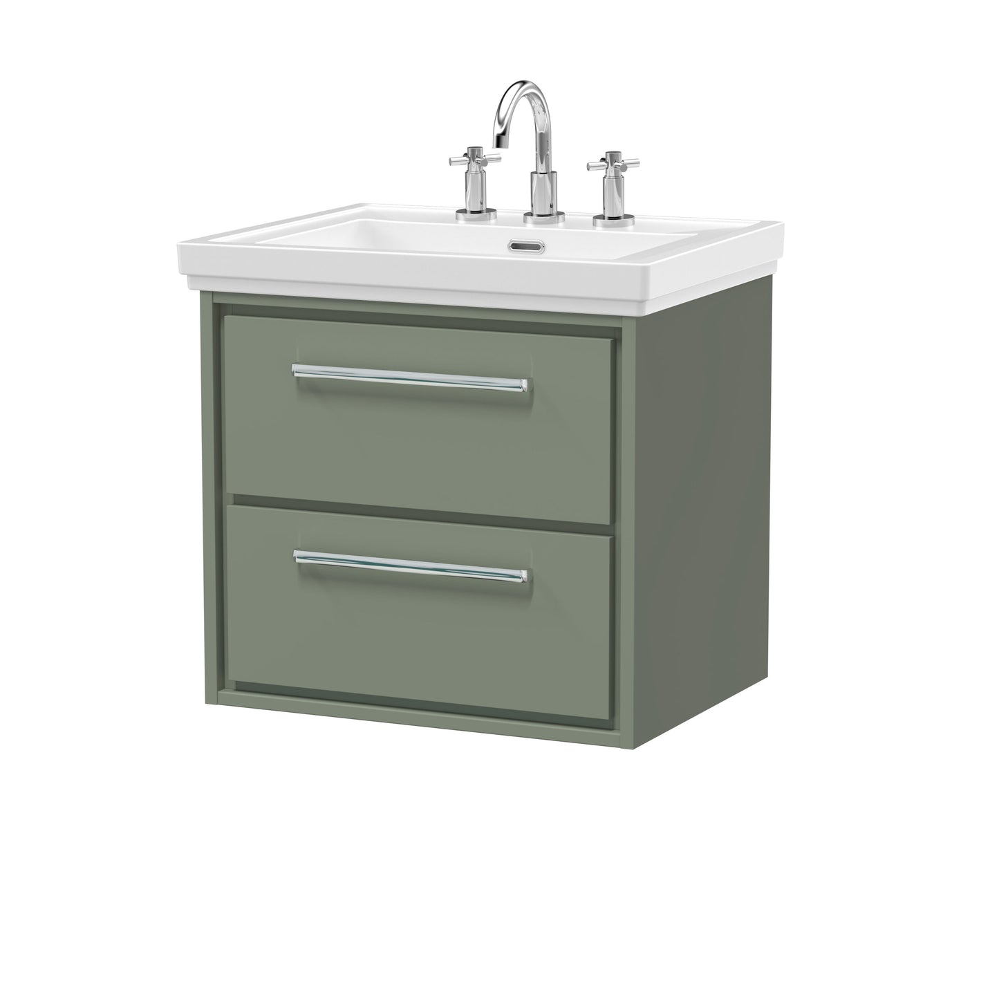[BFLL3124B] Longnor 2 Drawer Wall Hung Vanity Basin Unit with 3 Tap Hole Traditional Fireclay Basin, Choice of Size and Colour - Cutout