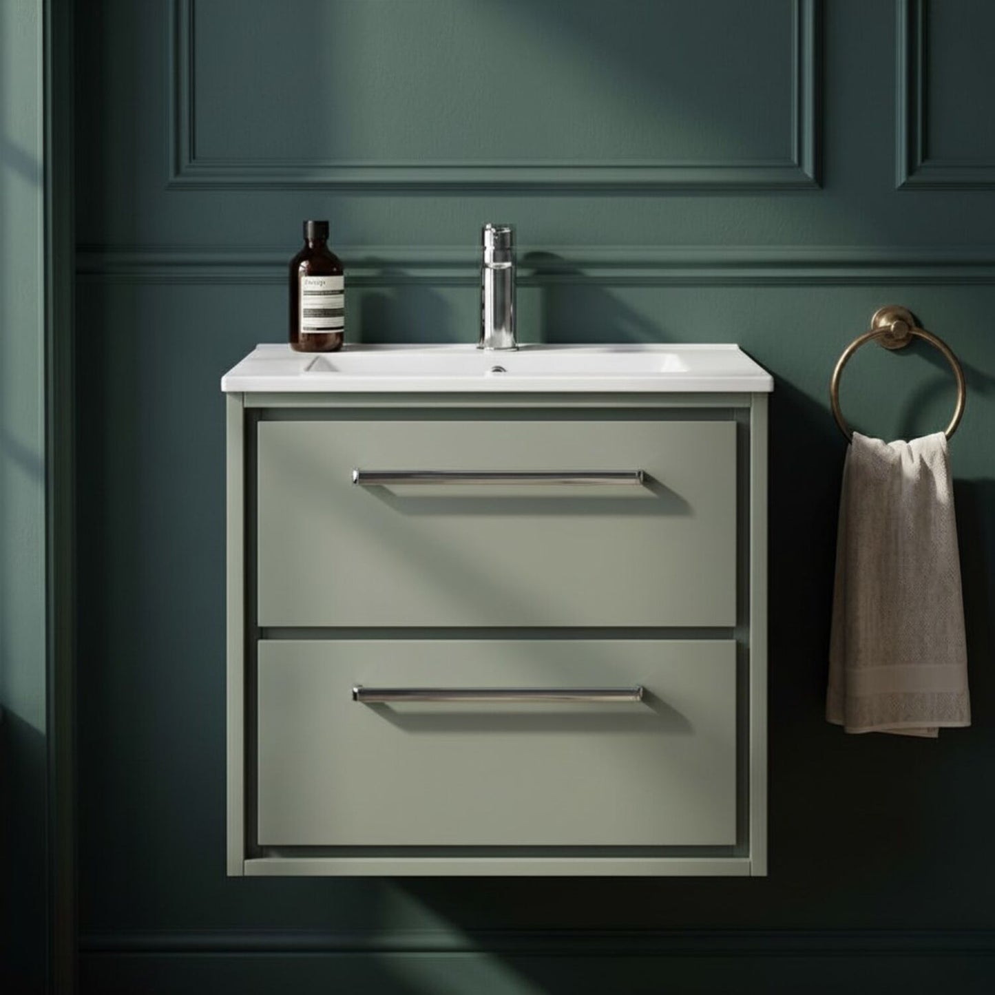 [BFLL3124C] Longnor Modern Wall Hung 2 Drawer Vanity Basin Unit with Minimalist Basin, Choice of Size and Colour - Silo