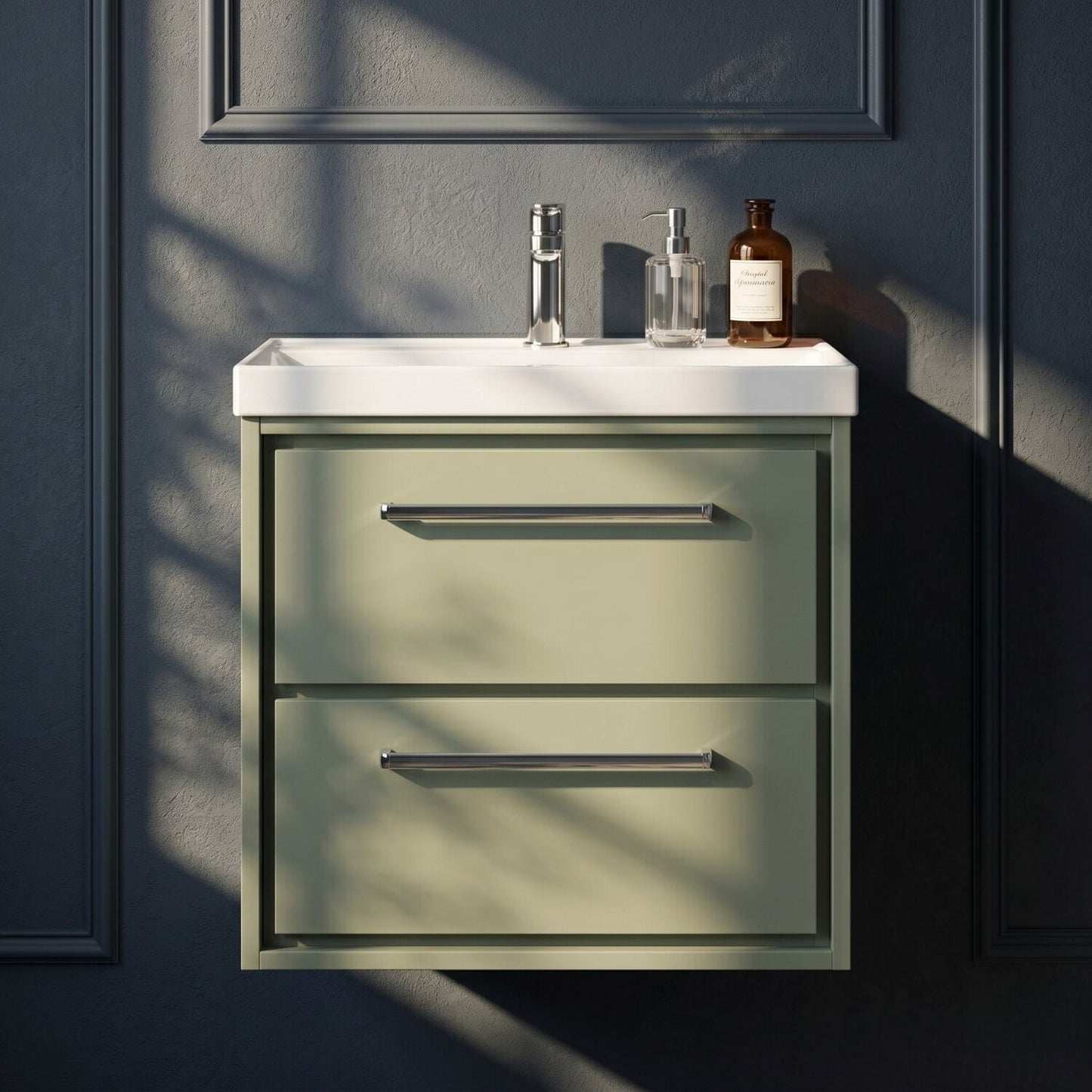 [BFLL3124E] Longnor Modern Wall Hung Vanity 2 Drawer Vanity Basin Unit with Rectangular Basin, Choice of Size and Colour - Silo