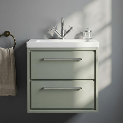[BFLL3124L] Longnor Modern 2 Drawer Wall Hung Vanity Basin Unit with Modern Fireclay Sink, Choice of Size and Colour - Silo