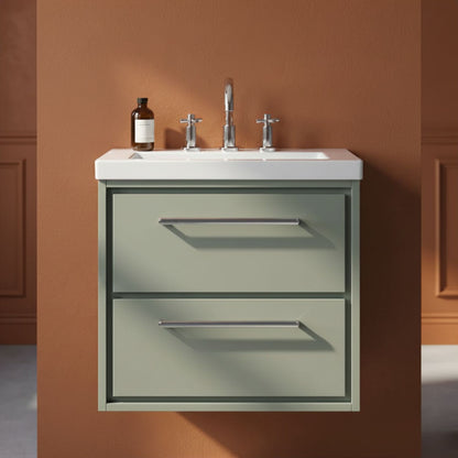 [BFLL3124M] Longnor Modern 2 Drawer Wall Hung Vanity Basin Unit with Modern Fireclay Sink, Choice of Size and Colour - Silo