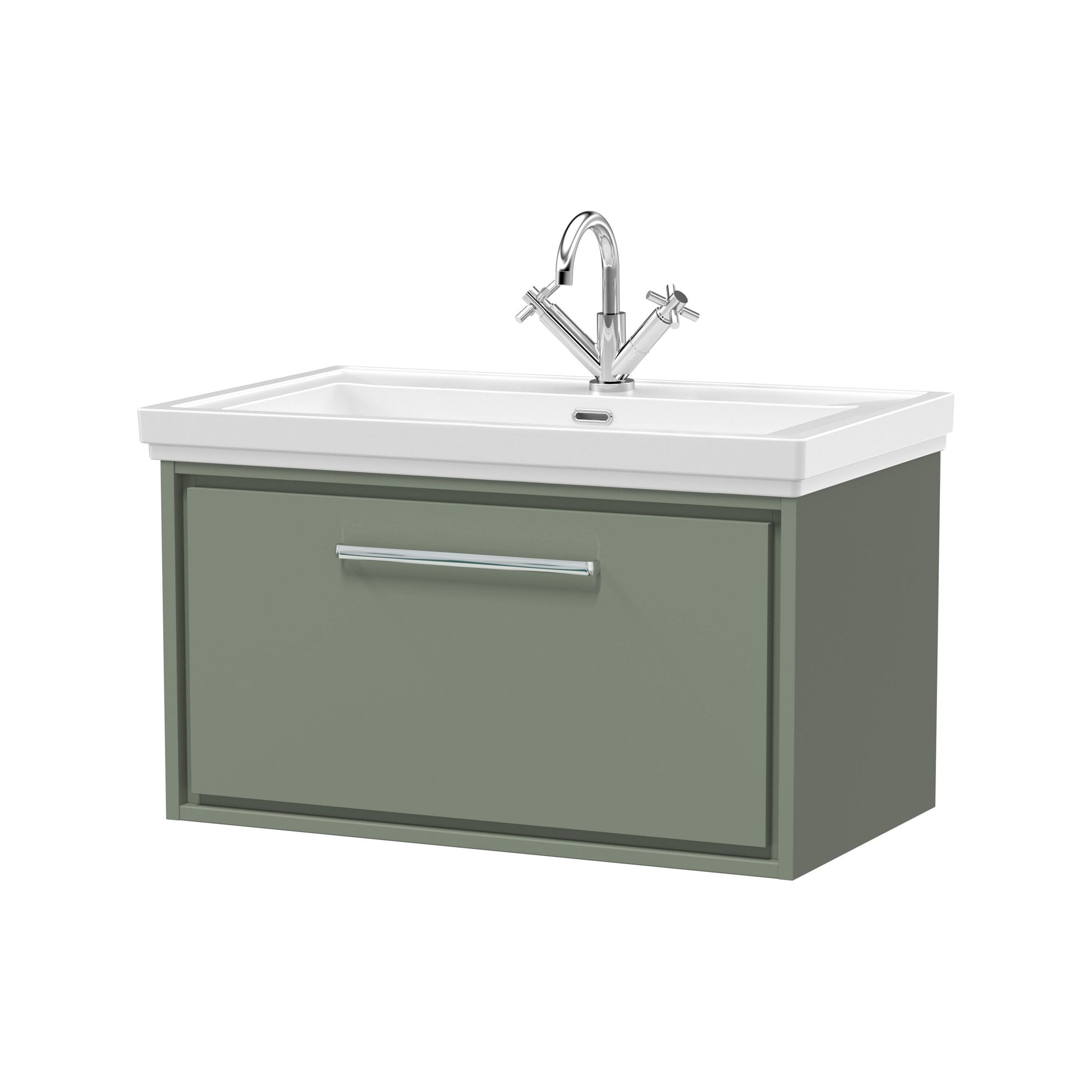 [BFLL3125A] Longnor Single Drawer Wall Hung Vanity Basin Unit with 1 Tap Hole Traditional Fireclay Basin, Choice of Colour and Size - Cutout