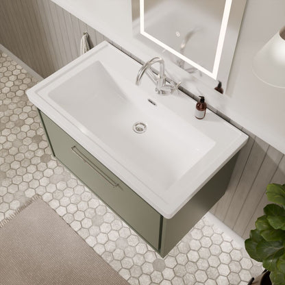 [BFLL3125A] Longnor Single Drawer Wall Hung Vanity Basin Unit with 1 Tap Hole Traditional Fireclay Basin, Choice of Colour and Size - Lifestyle 2