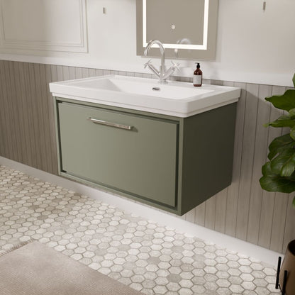 [BFLL3125A] Longnor Single Drawer Wall Hung Vanity Basin Unit with 1 Tap Hole Traditional Fireclay Basin, Choice of Colour and Size - Lifestyle 3