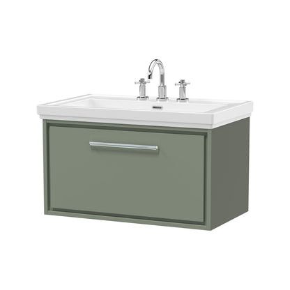 [BFLL3125B] Longnor Single Drawer Wall Hung Vanity Basin Unit with 3 Tap Hole Traditional Fireclay Basin, Choice of Size and Colour - Cutout