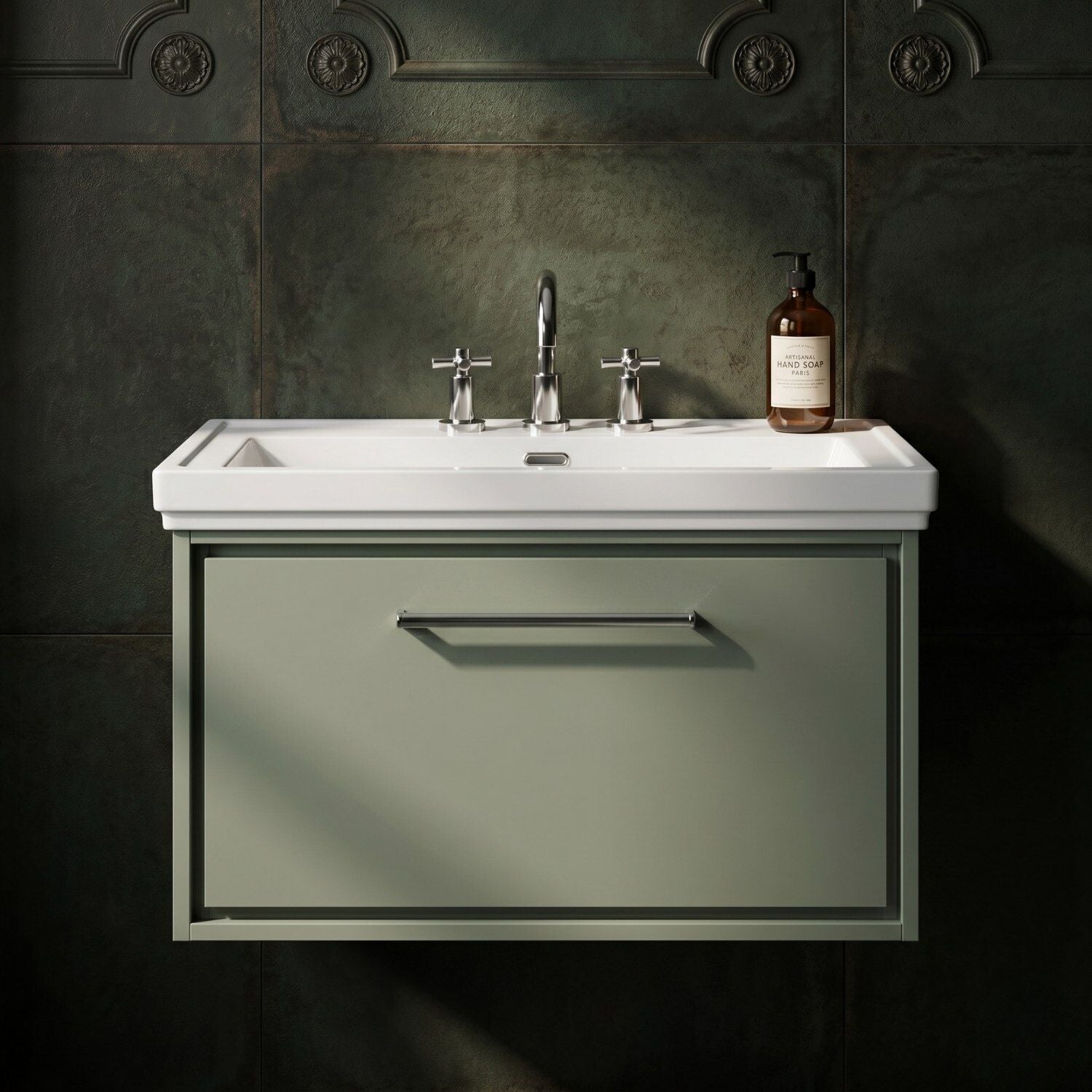 [BFLL3125B] Longnor Single Drawer Wall Hung Vanity Basin Unit with 3 Tap Hole Traditional Fireclay Basin, Choice of Size and Colour - Silo