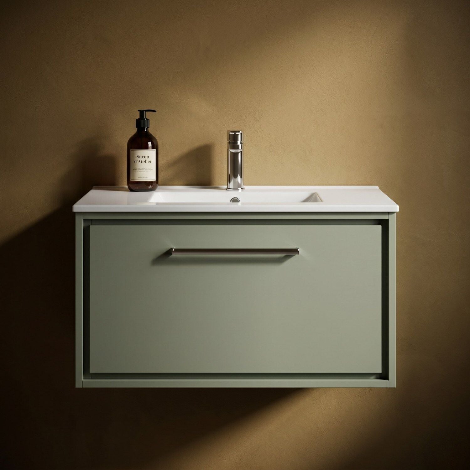 [BFLL3125C] Longnor Modern Bathroom Wall Hung Single Drawer Vanity Unit & Basin, Choice of Size and Colour - Silo