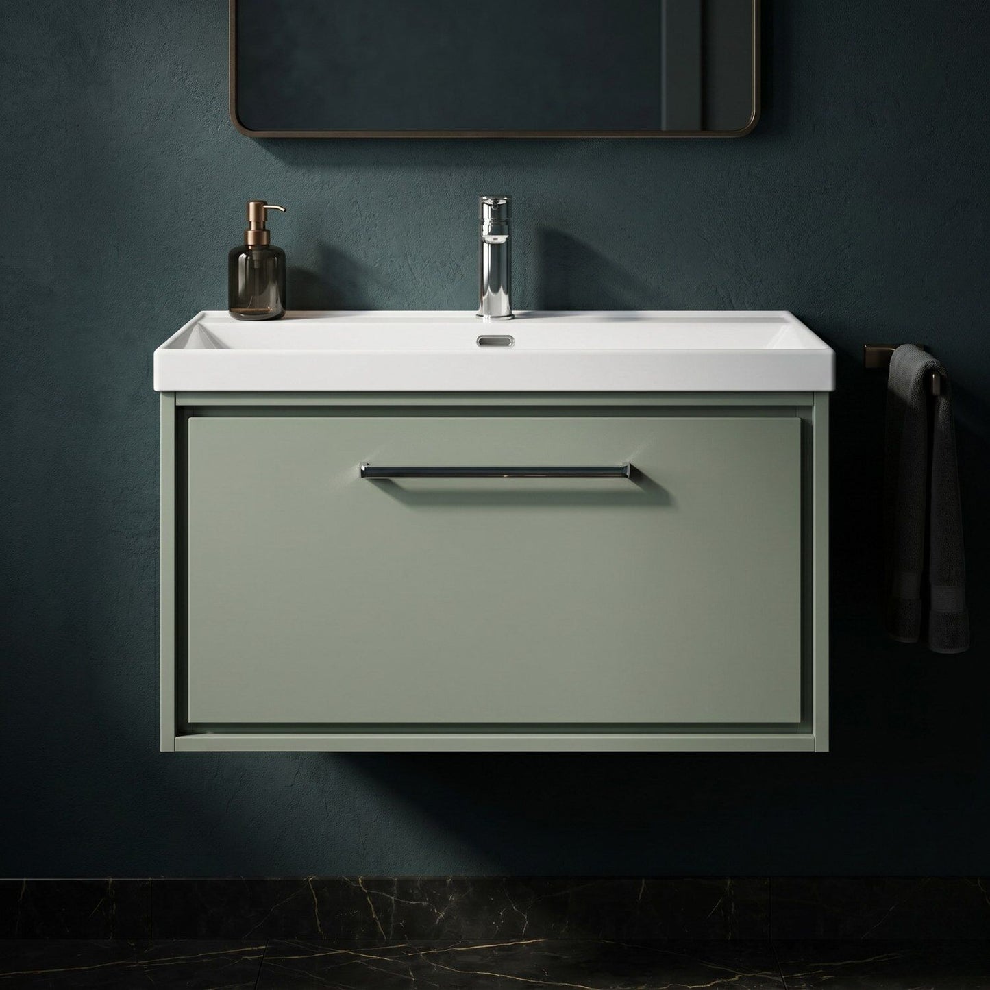 [BFLL3125E] Longnor Modern Bathroom 1 Soft Close Drawer Wall Hung Vanity Unit & Rectangular Basin, Choice of Size and Colour - Silo