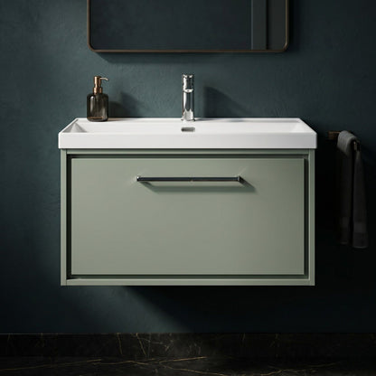 [BFLL3125E] Longnor Modern Bathroom 1 Soft Close Drawer Wall Hung Vanity Unit & Rectangular Basin, Choice of Size and Colour - Silo