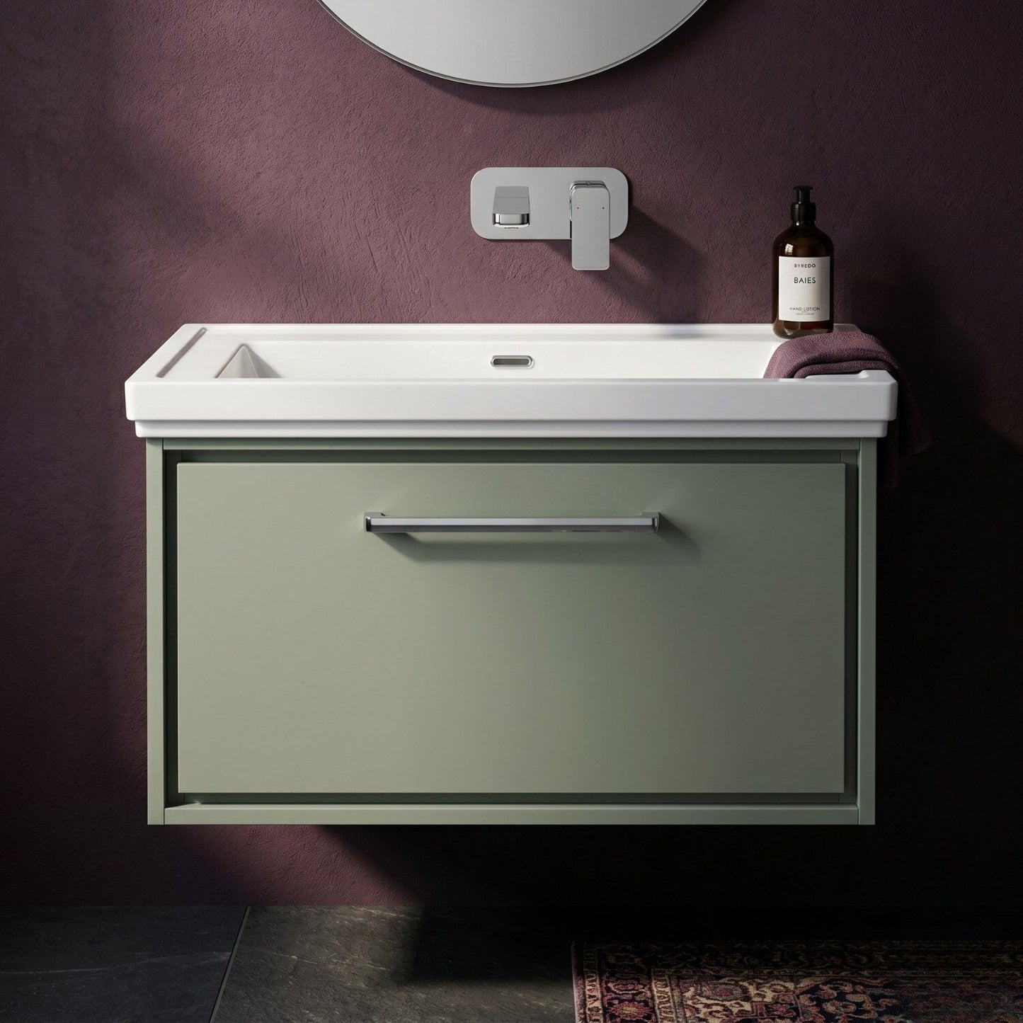 [BFLL3125H] Longnor Single Drawer Wall Hung Vanity Basin Unit with 0 Tap Hole Traditional Fireclay Basin, Choice of Size and Colour - Silo