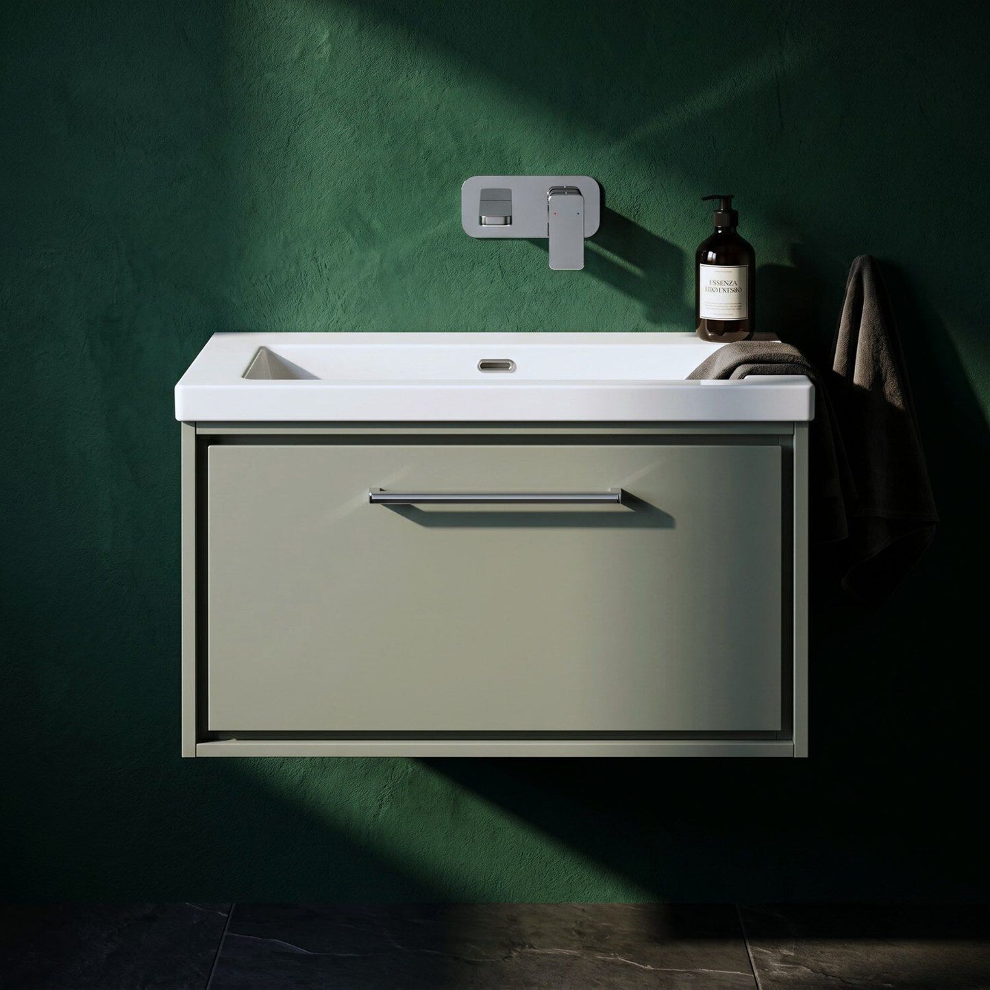 [BFLL3125K] Longnor Wall Hung Single Drawer Vanity Basin Unit with Modern Fireclay Basin, Choice of Size, Colour and Basin - Silo