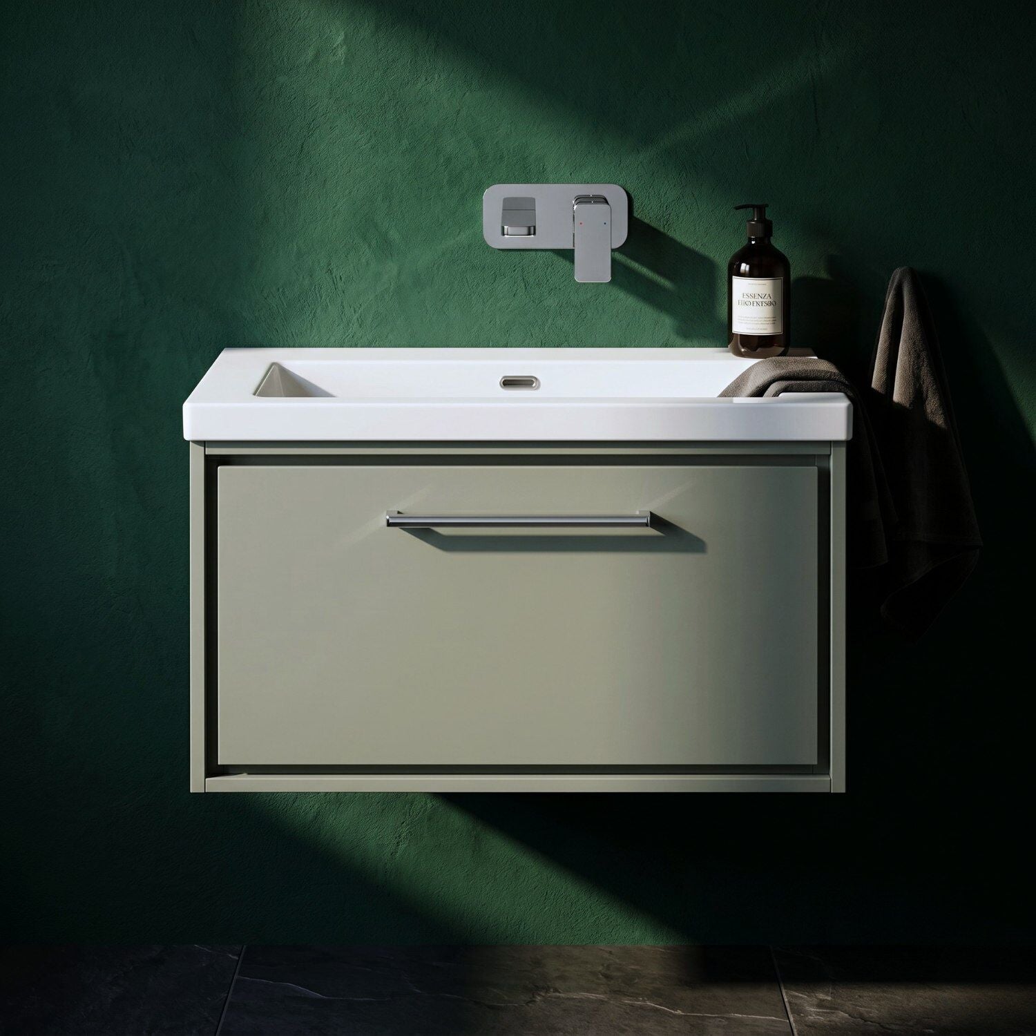 [BFLL3125K] Longnor Wall Hung Single Drawer Vanity Basin Unit with Modern Fireclay Basin, Choice of Size, Colour and Basin - Silo