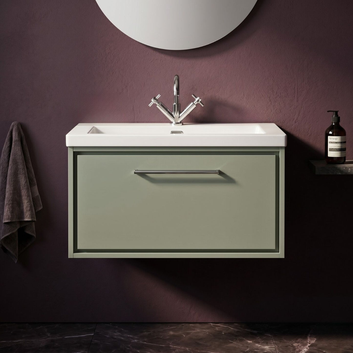 [BFLL3125L] Longnor Wall Hung Single Drawer Vanity Basin Unit with Modern Fireclay Basin, Choice of Size, Colour and Basin - Silo