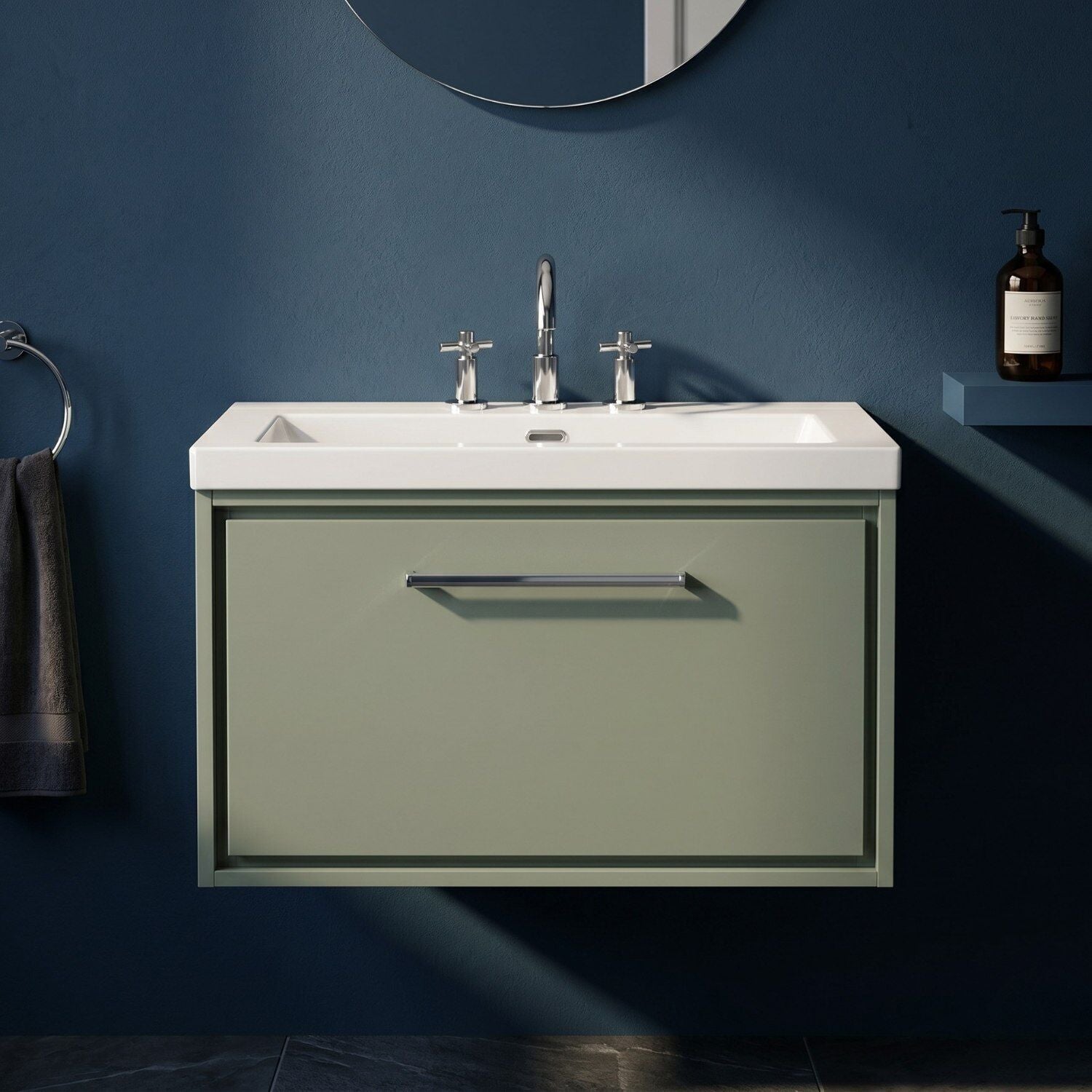 [BFLL3125M] Longnor Wall Hung Single Drawer Vanity Basin Unit with Modern Fireclay Basin, Choice of Size, Colour and Basin - Silo