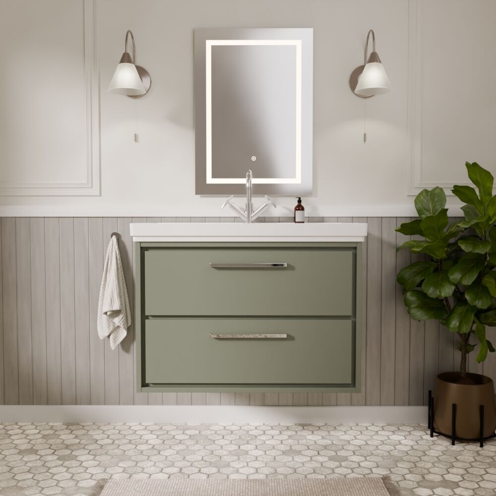 [BFLL3126A] Longnor 2 Drawer Wall Hung Vanity Basin Unit with 1 Tap Hole Traditional Fireclay Basin, Choice of Size and Colour - Lifestyle 1
