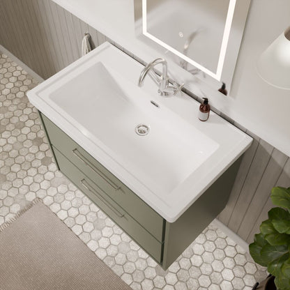 [BFLL3126A] Longnor 2 Drawer Wall Hung Vanity Basin Unit with 1 Tap Hole Traditional Fireclay Basin, Choice of Size and Colour - Lifestyle 2
