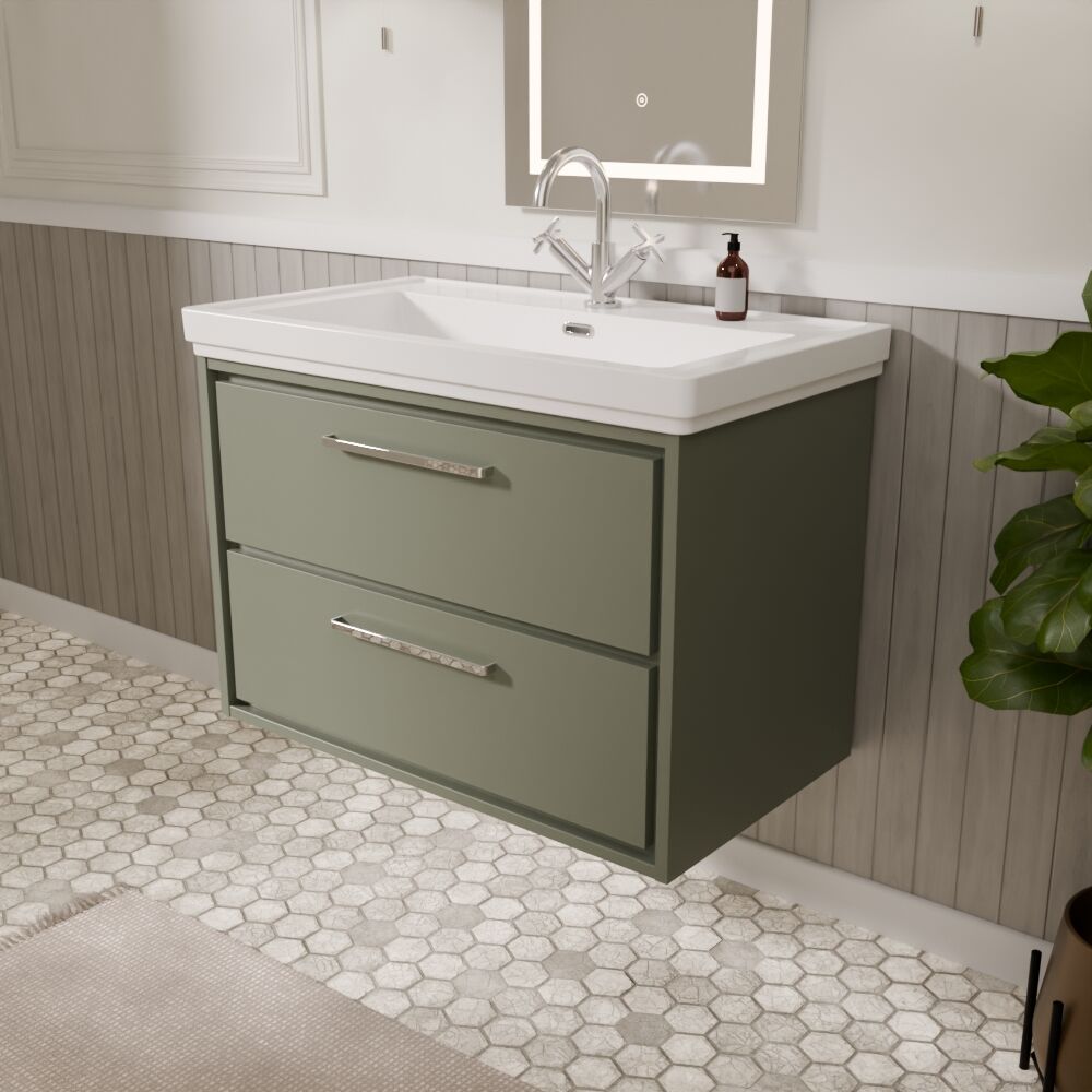 [BFLL3126A] Longnor 2 Drawer Wall Hung Vanity Basin Unit with 1 Tap Hole Traditional Fireclay Basin, Choice of Size and Colour - Lifestyle 3