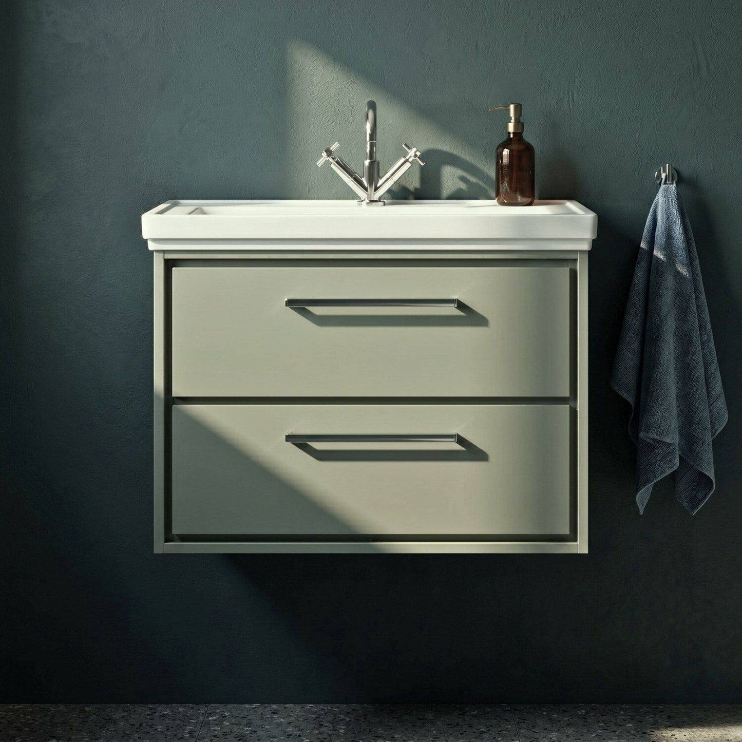 [BFLL3126A] Longnor 2 Drawer Wall Hung Vanity Basin Unit with 1 Tap Hole Traditional Fireclay Basin, Choice of Size and Colour - Silo