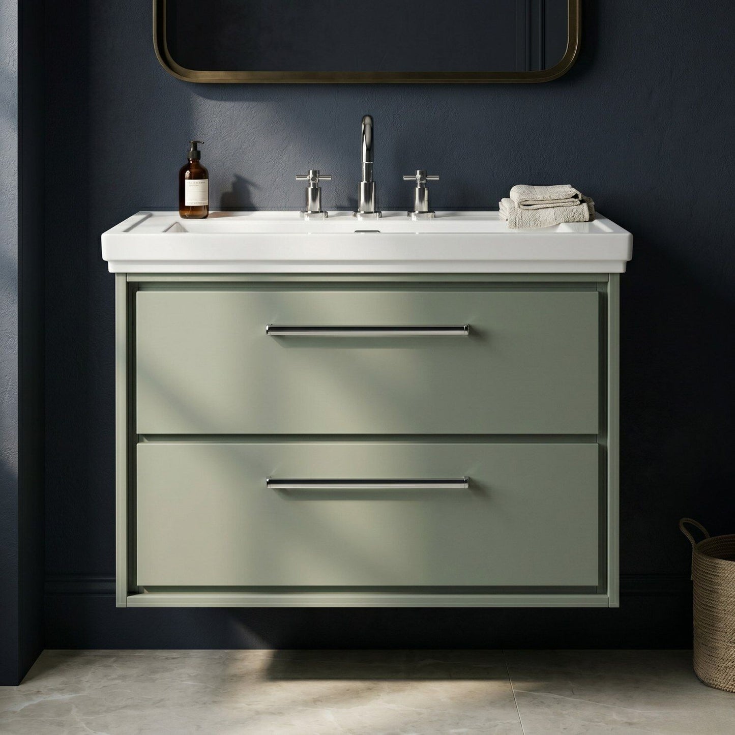 [BFLL3126B] Longnor 2 Drawer Wall Hung Vanity Basin Unit with 3 Tap Hole Traditional Fireclay Basin, Choice of Size and Colour - Silo