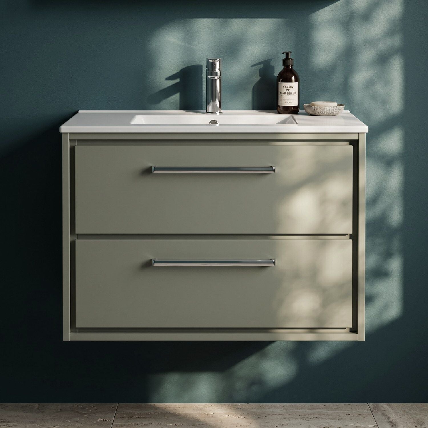 [BFLL3126C] Longnor Modern Wall Hung 2 Drawer Vanity Basin Unit with Minimalist Basin, Choice of Size and Colour - Silo