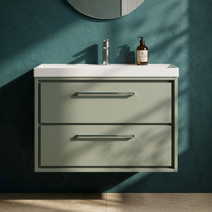 [BFLL3126E] Longnor Modern Wall Hung Vanity 2 Drawer Vanity Basin Unit with Rectangular Basin, Choice of Size and Colour - Silo