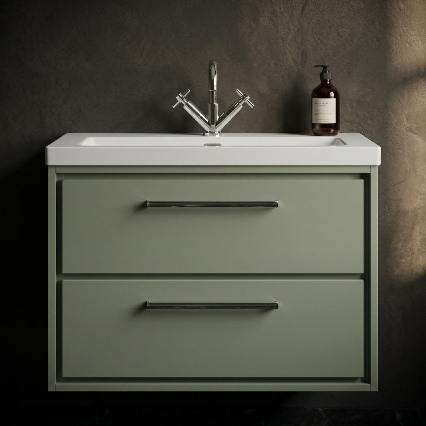 [BFLL3126L] Longnor Modern 2 Drawer Wall Hung Vanity Basin Unit with Modern Fireclay Sink, Choice of Size and Colour - Silo
