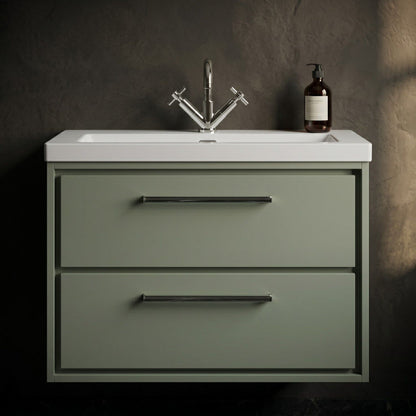 [BFLL3126L] Longnor Modern 2 Drawer Wall Hung Vanity Basin Unit with Modern Fireclay Sink, Choice of Size and Colour - Silo
