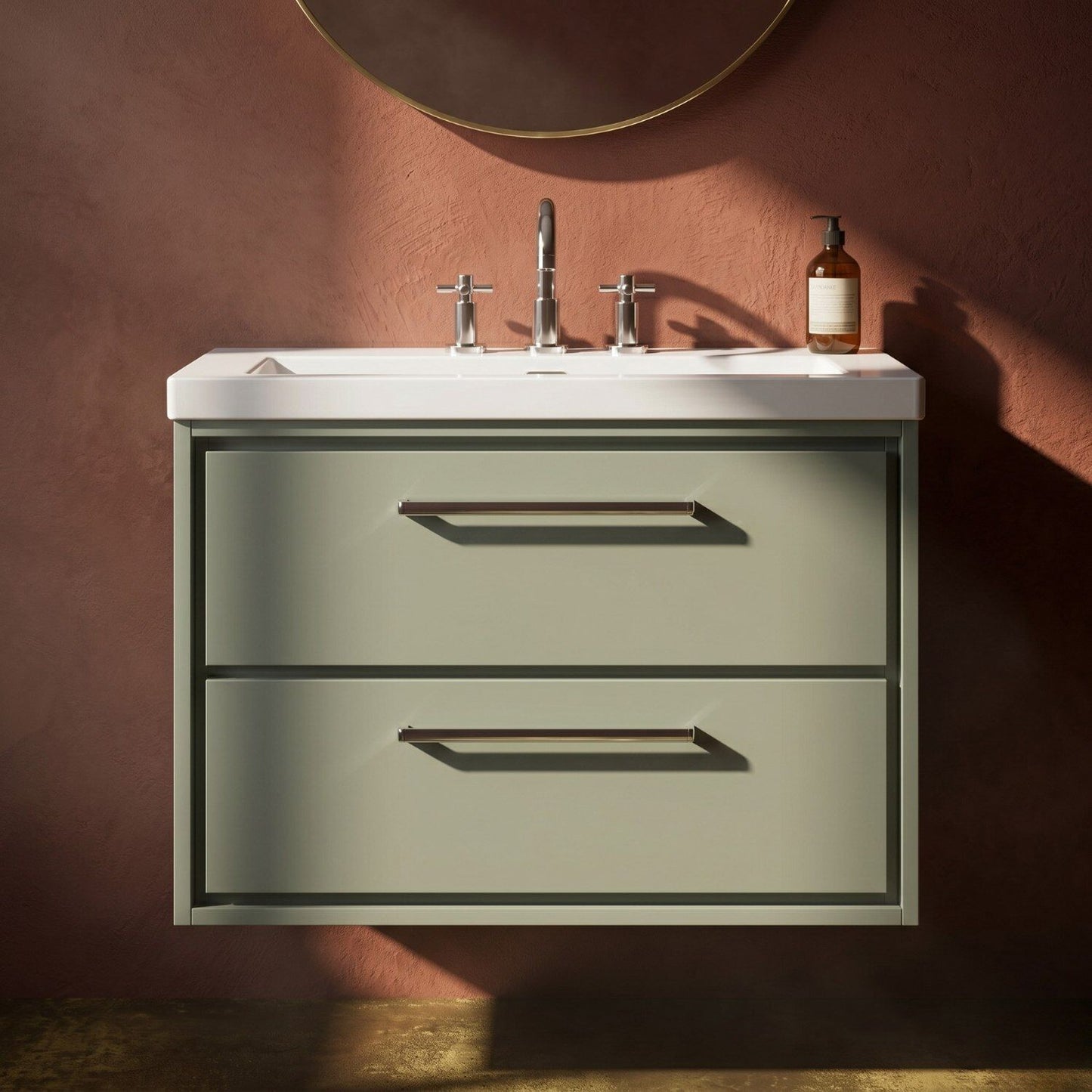 [BFLL3126M] Longnor Modern 2 Drawer Wall Hung Vanity Basin Unit with Modern Fireclay Sink, Choice of Size and Colour - Silo
