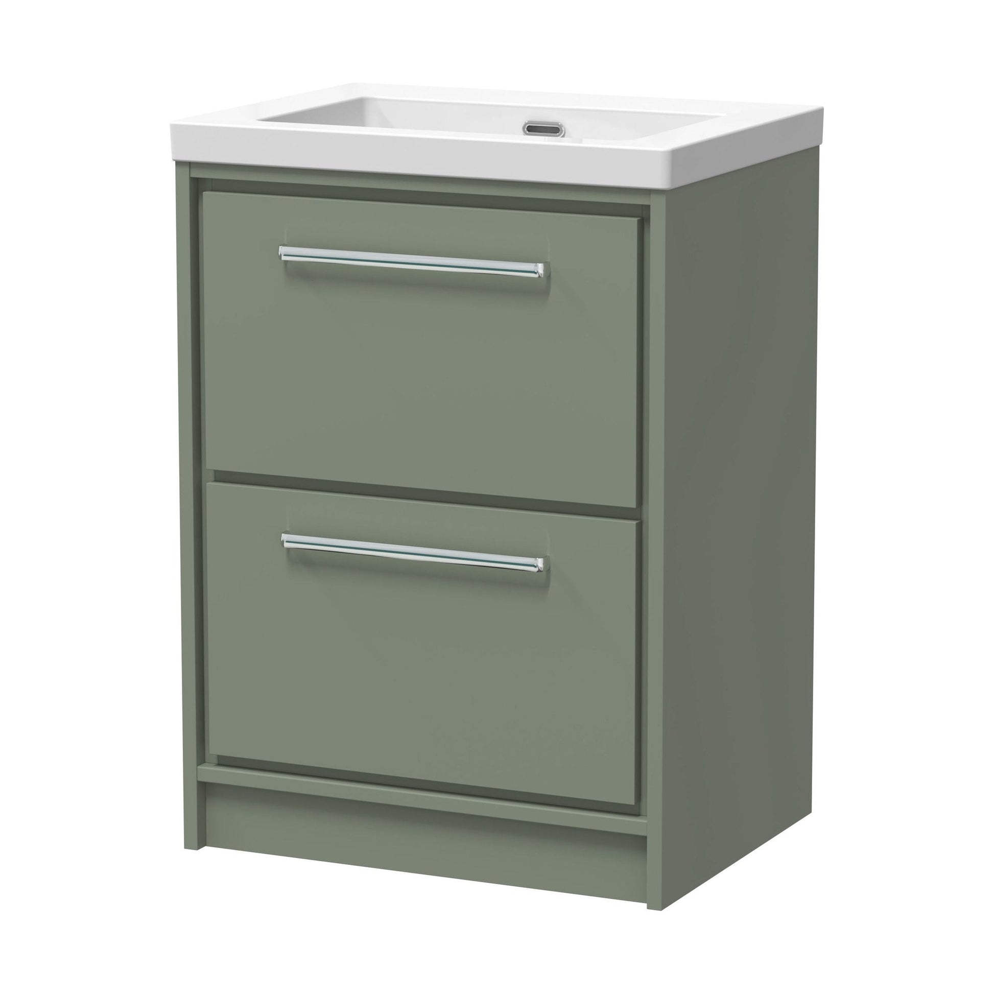 [BFLL3133K] Balterley Modern Bathroom 2 Soft-Close Drawer Floor Standing Vanity Unit Fireclay Basin, Fern Green, 600mm - Cutout