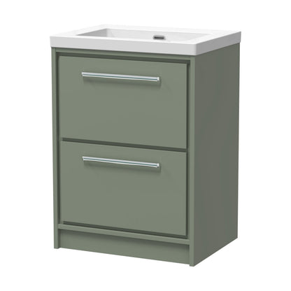 [BFLL3133K] Balterley Modern Bathroom 2 Soft-Close Drawer Floor Standing Vanity Unit Fireclay Basin, Fern Green, 600mm - Cutout