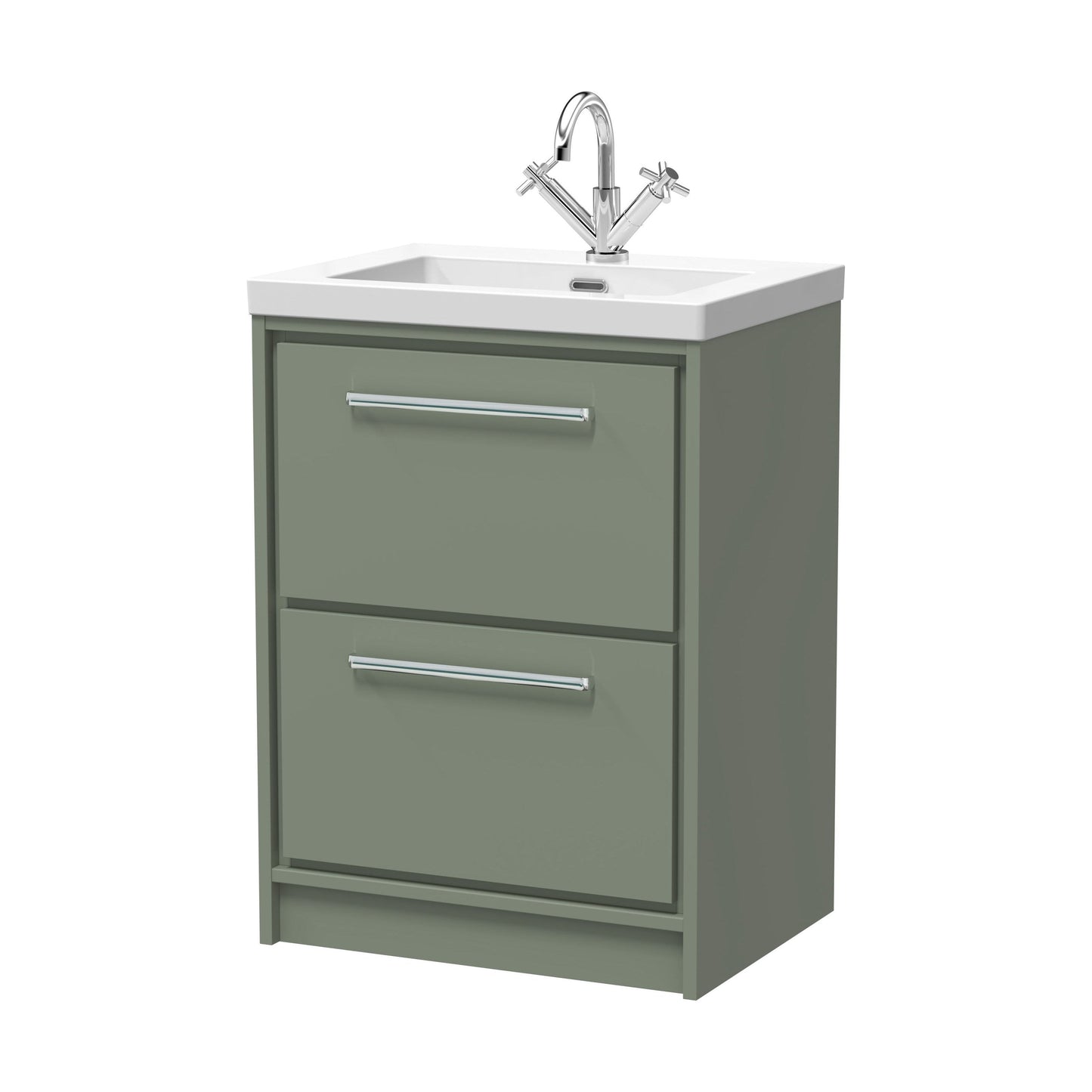 [BFLL3133L] Balterley Modern Bathroom Floor Standing 2 Soft-Close Drawer Vanity Fireclay Basin, Fern Green, 600mm - Cutout
