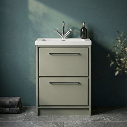 [BFLL3133L] Balterley Modern Bathroom Floor Standing 2 Soft-Close Drawer Vanity Fireclay Basin, Fern Green, 600mm - Silo