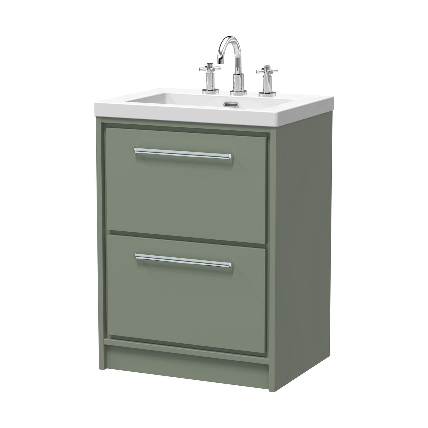 [BFLL3133M] Balterley Modern Bathroom 2 Soft Close Drawer Floor Standing Vanity Unit Fireclay Basin, Fern Green, 600mm - Cutout