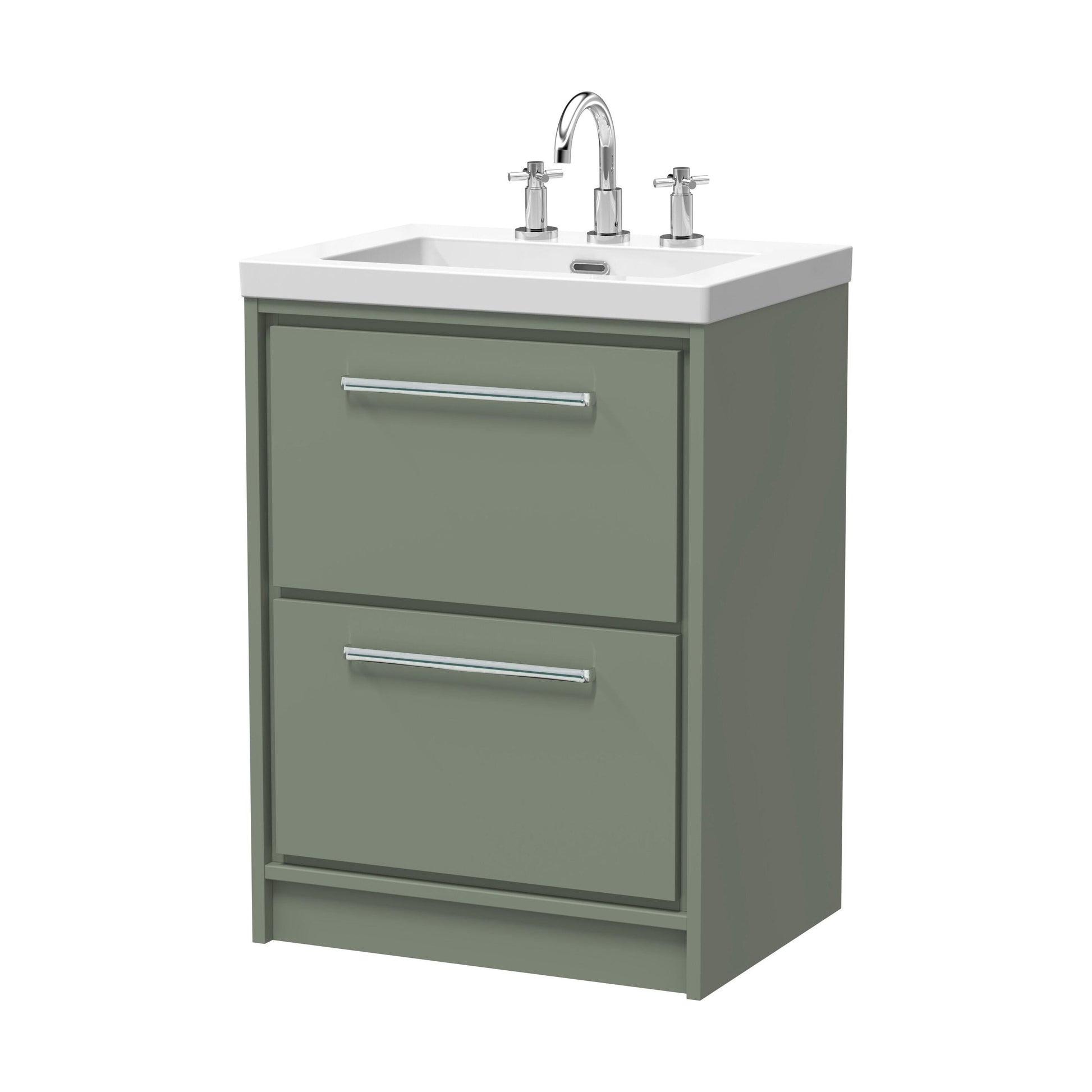 [BFLL3133M] Balterley Modern Bathroom 2 Soft Close Drawer Floor Standing Vanity Unit Fireclay Basin, Fern Green, 600mm - Cutout