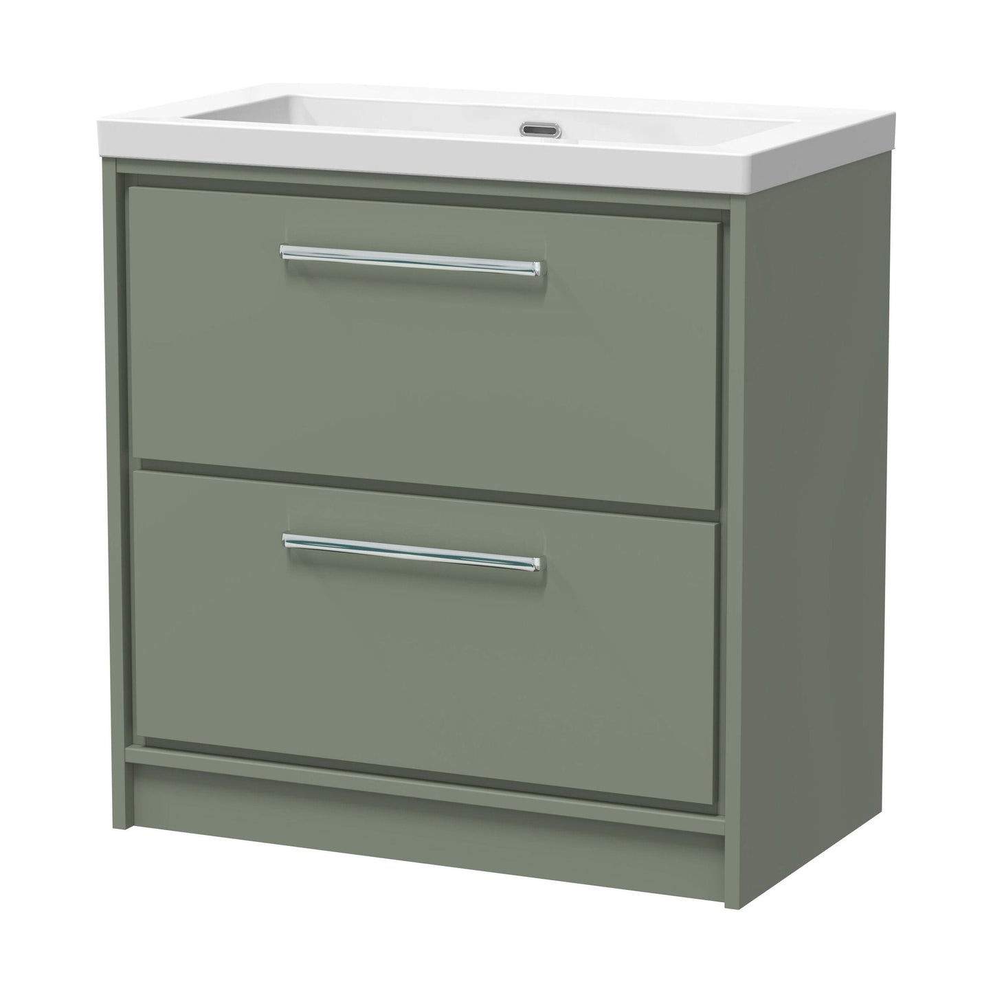 [BFLL3135K] Balterley Modern Bathroom 2 Soft-Close Drawer Floor Standing Vanity Unit Fireclay Basin, Fern Green, 800mm - Cutout
