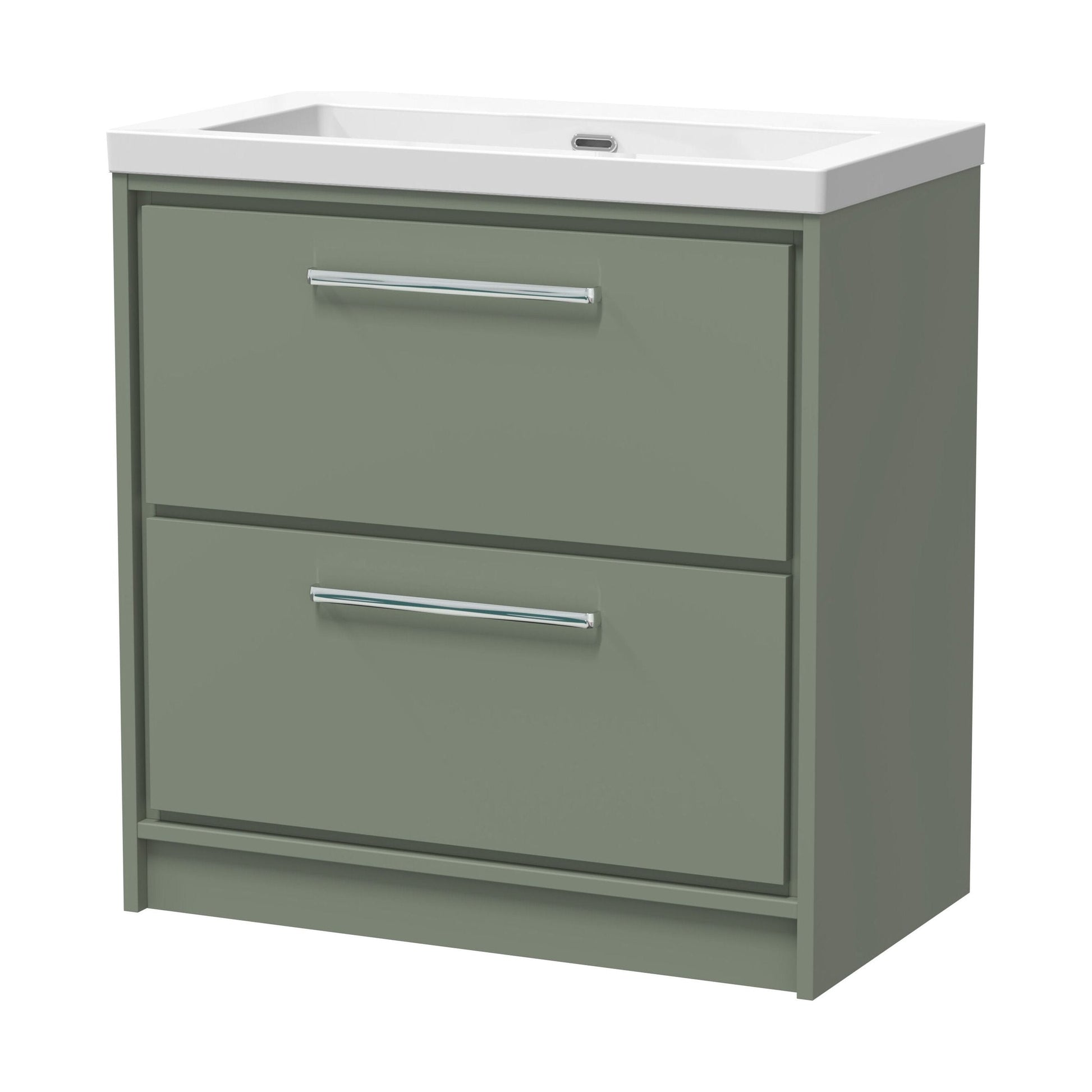 [BFLL3135K] Balterley Modern Bathroom 2 Soft-Close Drawer Floor Standing Vanity Unit Fireclay Basin, Fern Green, 800mm - Cutout