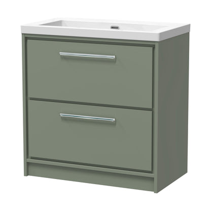 [BFLL3135K] Balterley Modern Bathroom 2 Soft-Close Drawer Floor Standing Vanity Unit Fireclay Basin, Fern Green, 800mm - Cutout