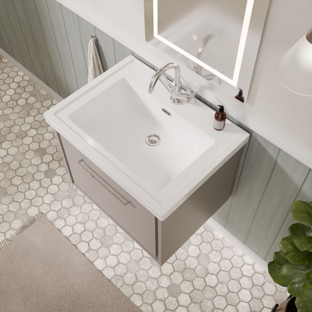 [BFLL3222A] Longnor Single Drawer Wall Hung Vanity Basin Unit with 1 Tap Hole Traditional Fireclay Basin, Choice of Colour and Size - Lifestyle 2