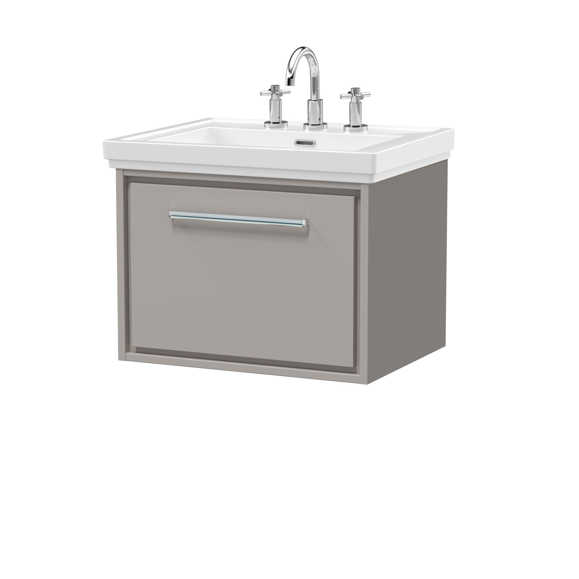 [BFLL3222B] Longnor Single Drawer Wall Hung Vanity Basin Unit with 3 Tap Hole Traditional Fireclay Basin, Choice of Size and Colour - Cutout