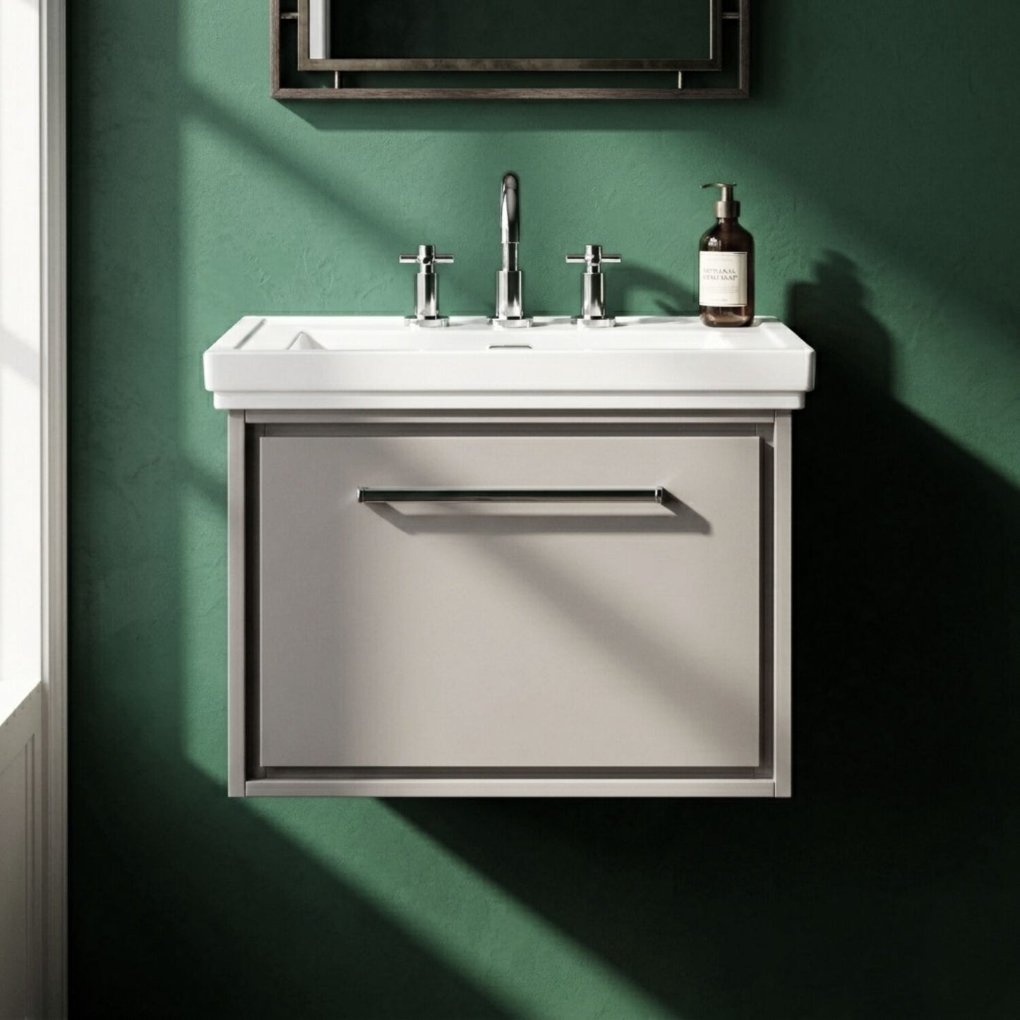 [BFLL3222B] Longnor Single Drawer Wall Hung Vanity Basin Unit with 3 Tap Hole Traditional Fireclay Basin, Choice of Size and Colour - Silo