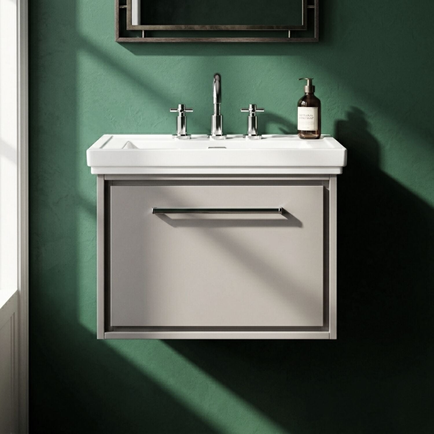 [BFLL3222B] Longnor Single Drawer Wall Hung Vanity Basin Unit with 3 Tap Hole Traditional Fireclay Basin, Choice of Size and Colour - Silo