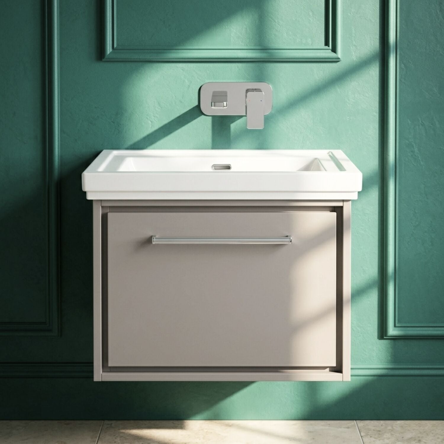 [BFLL3222H] Longnor Single Drawer Wall Hung Vanity Basin Unit with 0 Tap Hole Traditional Fireclay Basin, Choice of Size and Colour - Silo