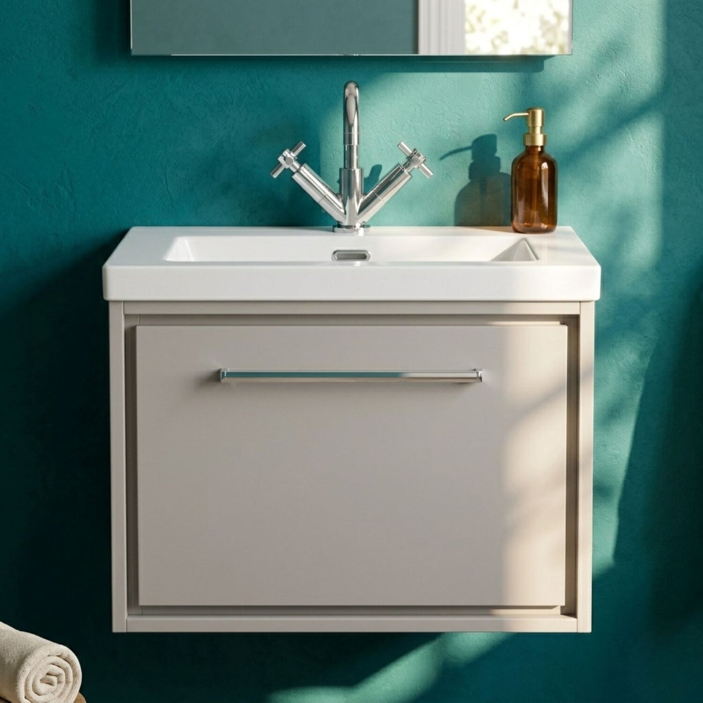 [BFLL3222L] Longnor Wall Hung Single Drawer Vanity Basin Unit with Modern Fireclay Basin, Choice of Size, Colour and Basin - Silo