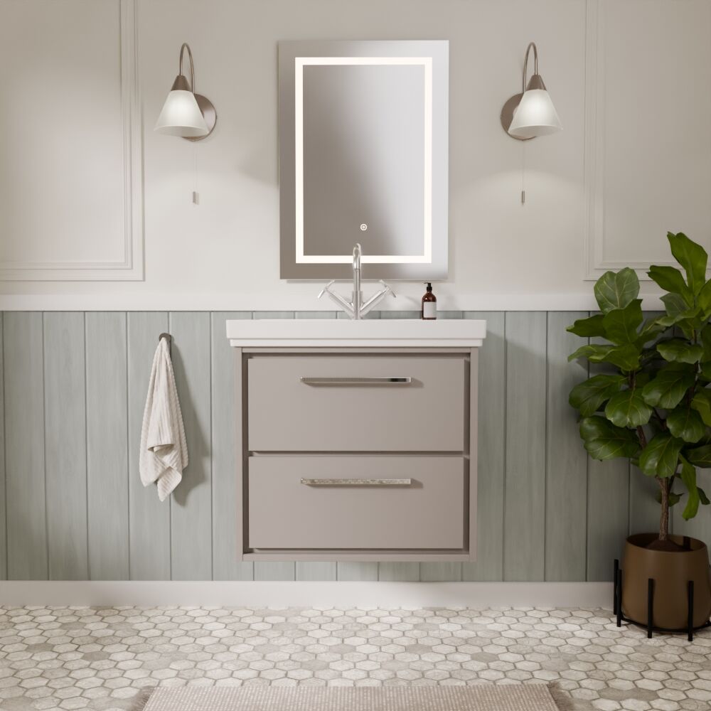 [BFLL3224A] Longnor 2 Drawer Wall Hung Vanity Basin Unit with 1 Tap Hole Traditional Fireclay Basin, Choice of Size and Colour - Lifestyle 1