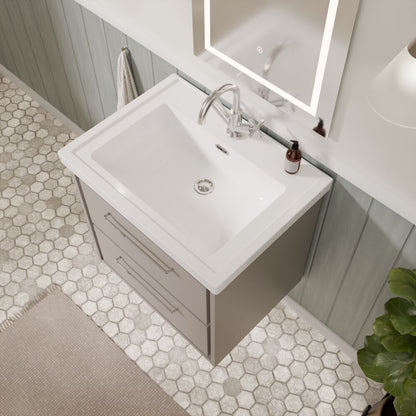[BFLL3224A] Longnor 2 Drawer Wall Hung Vanity Basin Unit with 1 Tap Hole Traditional Fireclay Basin, Choice of Size and Colour - Lifestyle 2