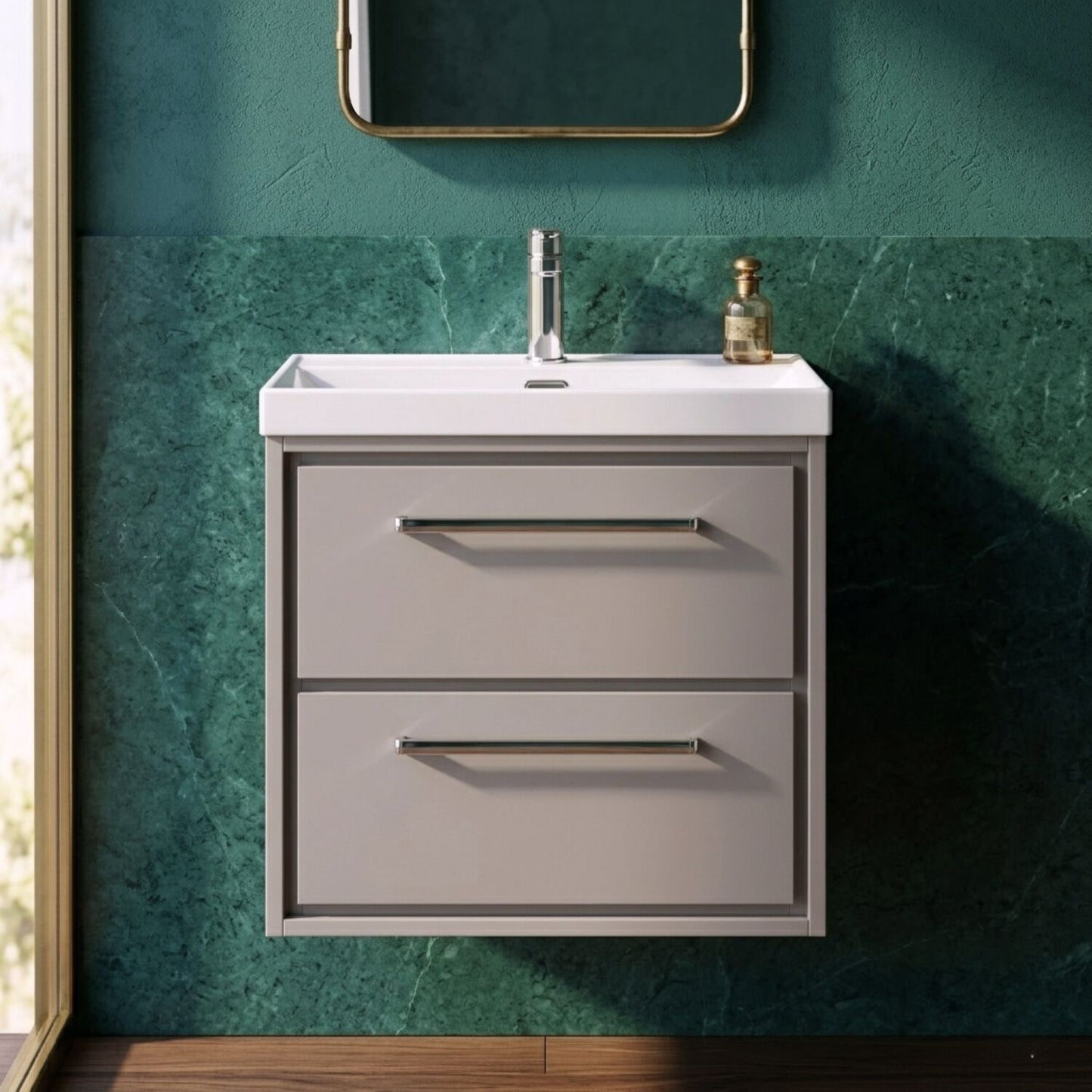 [BFLL3224E] Longnor Modern Wall Hung Vanity 2 Drawer Vanity Basin Unit with Rectangular Basin, Choice of Size and Colour - Silo