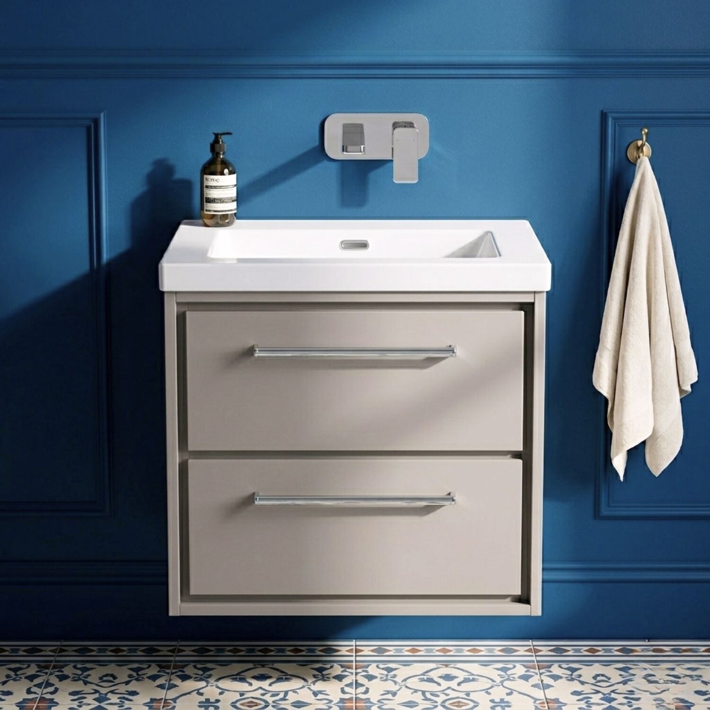 [BFLL3224K] Longnor Modern 2 Drawer Wall Hung Vanity Basin Unit with Modern Fireclay Sink, Choice of Size and Colour - Silo