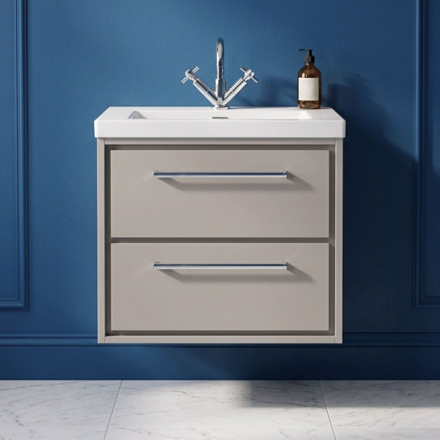 [BFLL3224L] Longnor Modern 2 Drawer Wall Hung Vanity Basin Unit with Modern Fireclay Sink, Choice of Size and Colour - Silo