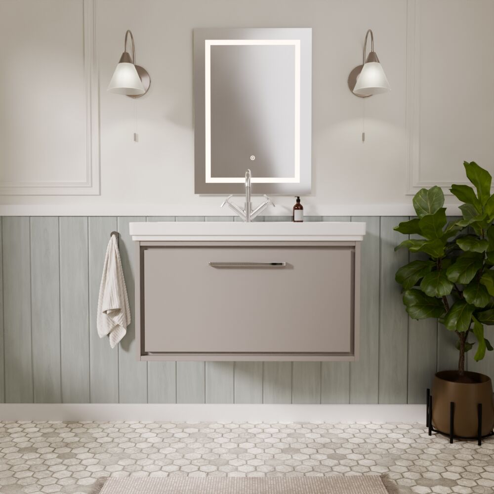 [BFLL3225A] Longnor Single Drawer Wall Hung Vanity Basin Unit with 1 Tap Hole Traditional Fireclay Basin, Choice of Colour and Size - Lifestyle 1