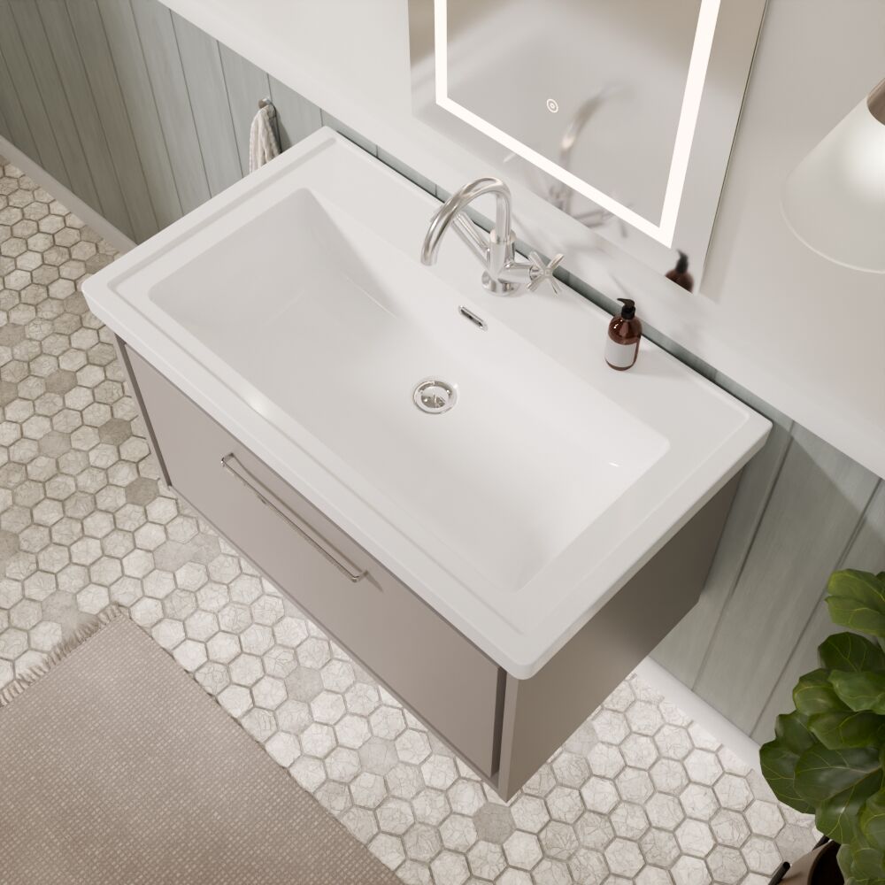 [BFLL3225A] Longnor Single Drawer Wall Hung Vanity Basin Unit with 1 Tap Hole Traditional Fireclay Basin, Choice of Colour and Size - Lifestyle 2